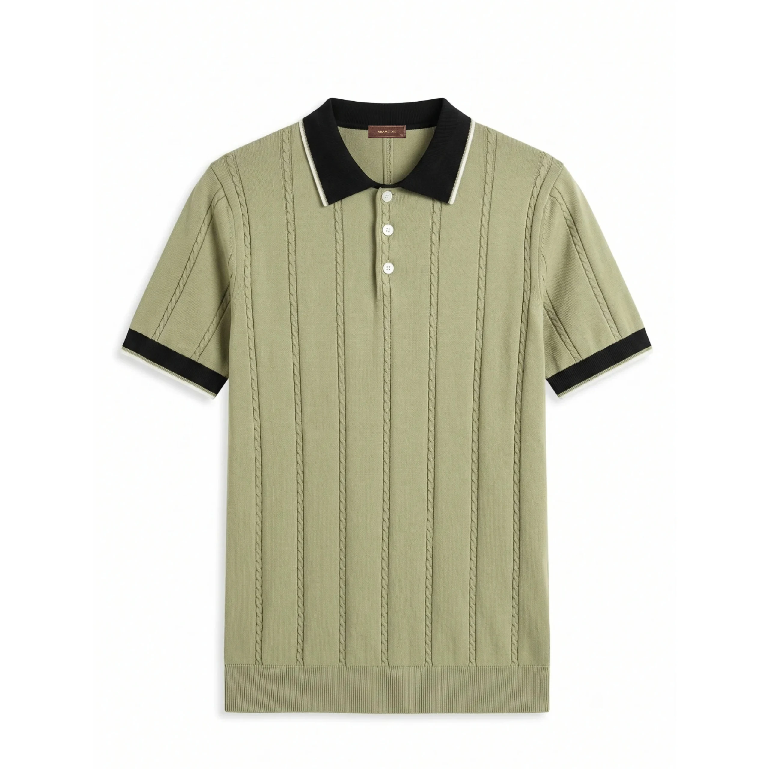 ÁO MONGTOGHI XANH OLIVE, CỔ ÁO & TAY ÁO VIỀN ĐEN - ADAM STORE AP402