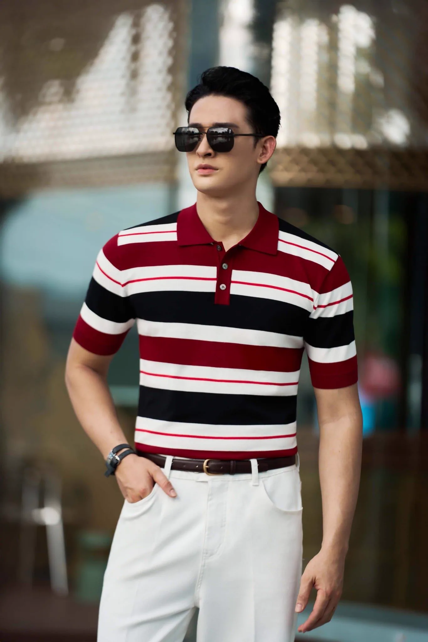 ÁO MONGTOGHI NAM PHỐI HỌA TIẾT KẺ NGANG - ADAM STORE AP283 - ảnh 2