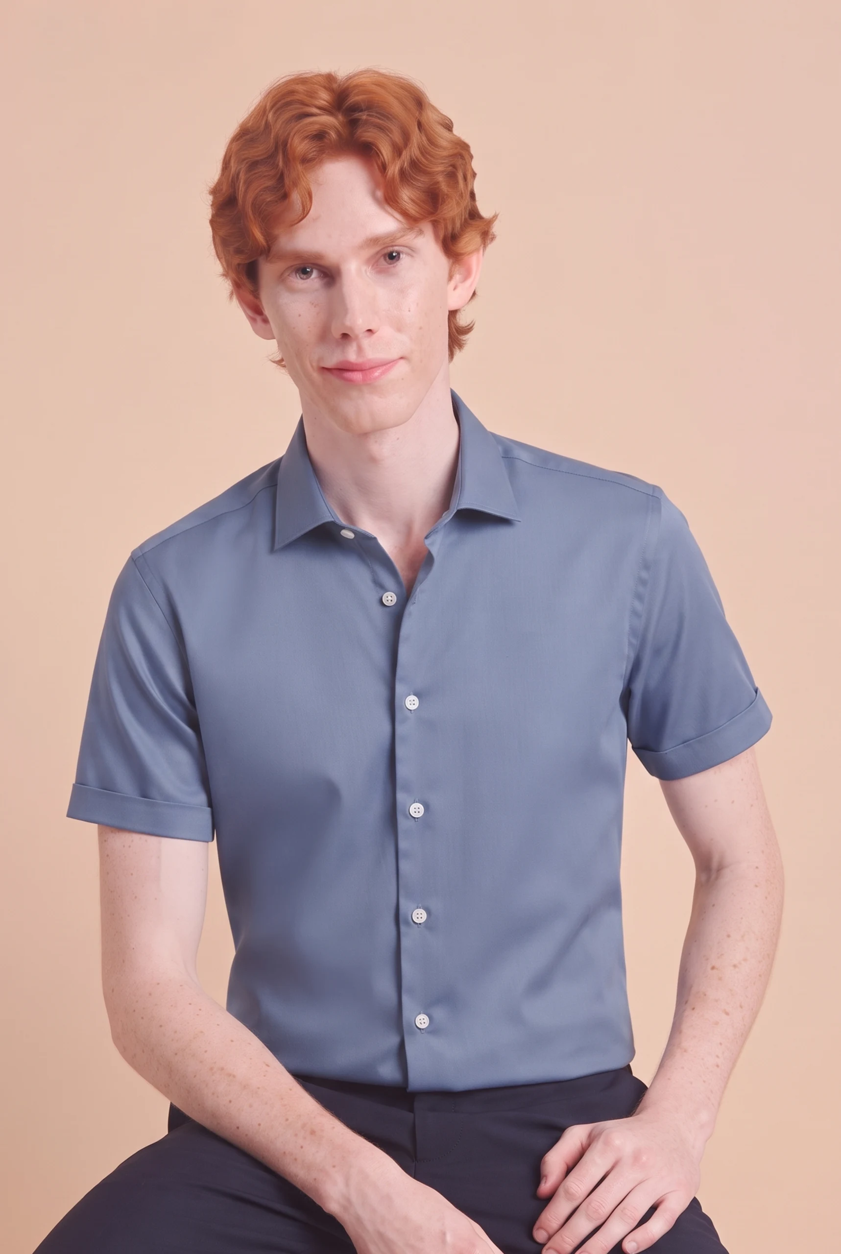 ÁO SƠ MI CỘC TAY CỔ ĐỨC MÀU XANH DENIM - ADAM STORE SNC050X - ảnh 3